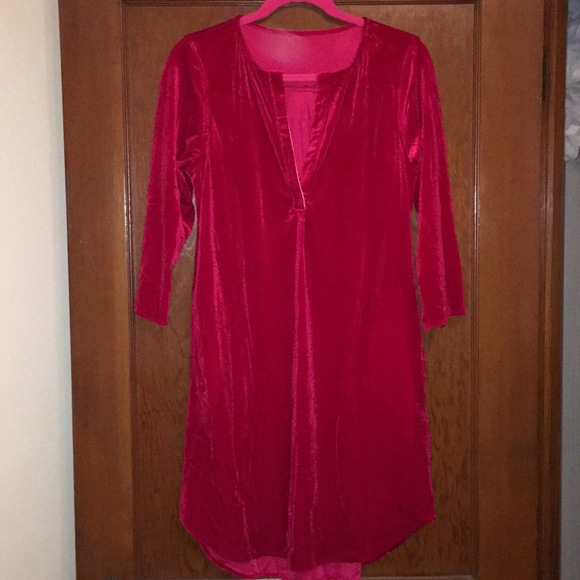 Red velvet tunic dress with pockets - Picture 1 of 3